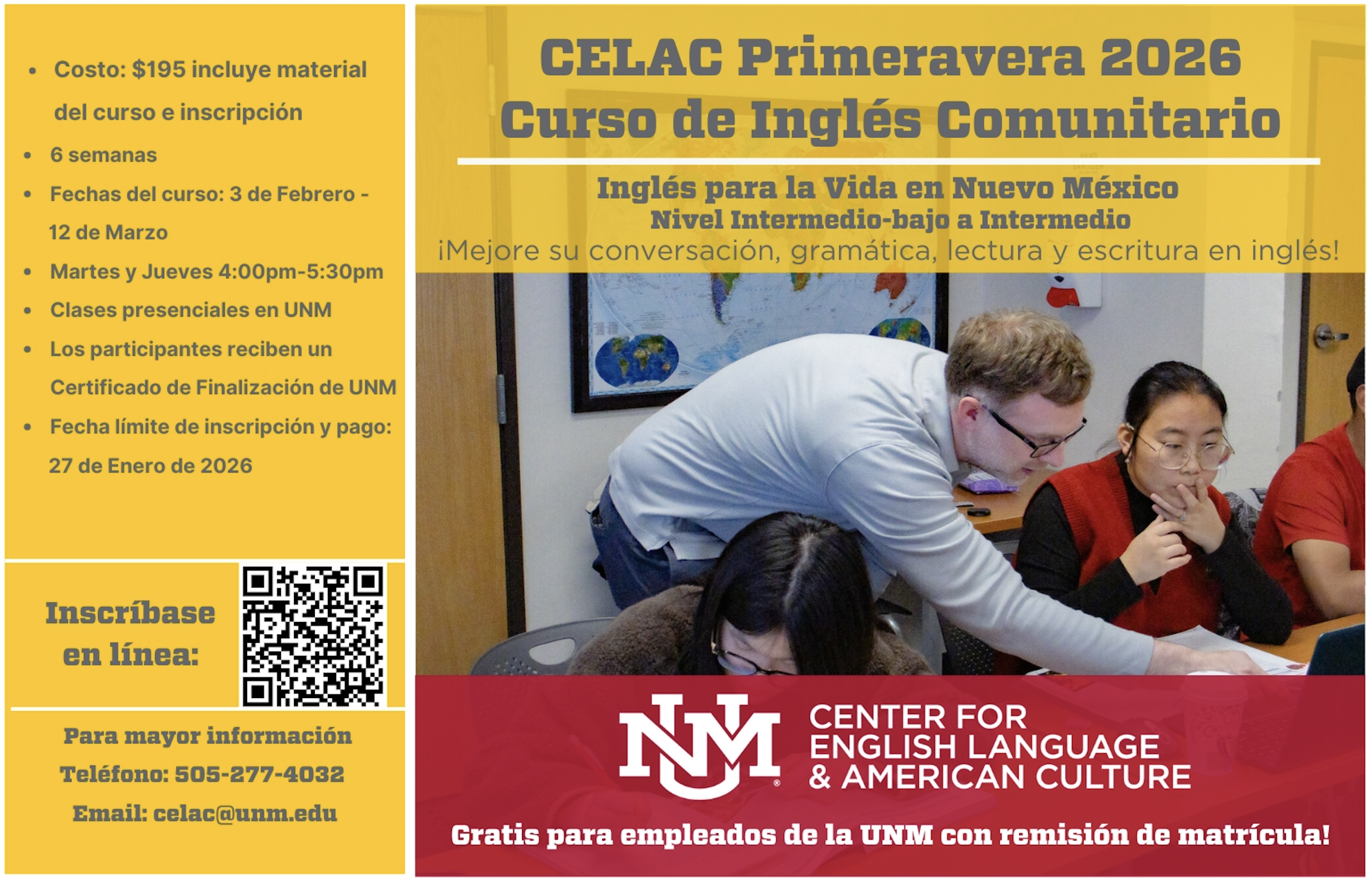 community course spring 2026 Spanish